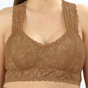 Plus Size Lacey Padded Bralette Light Coffee Brown